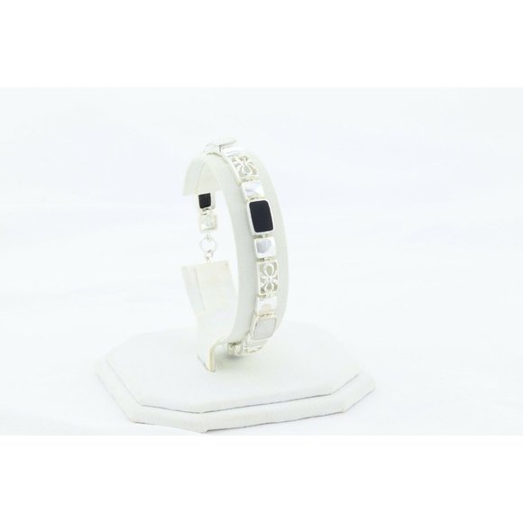 Sterling Silver Onyx and Marcasite Bracelet 7 3/4 inch - Picture 1 of 10